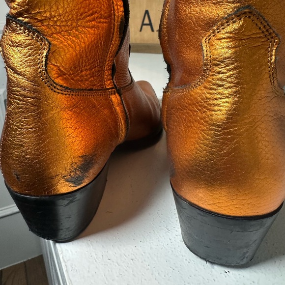 Feners Metallic Bronze Knee High Boots EU37 6.5/7 Pointed Toe Leather Western - Picture 7 of 10